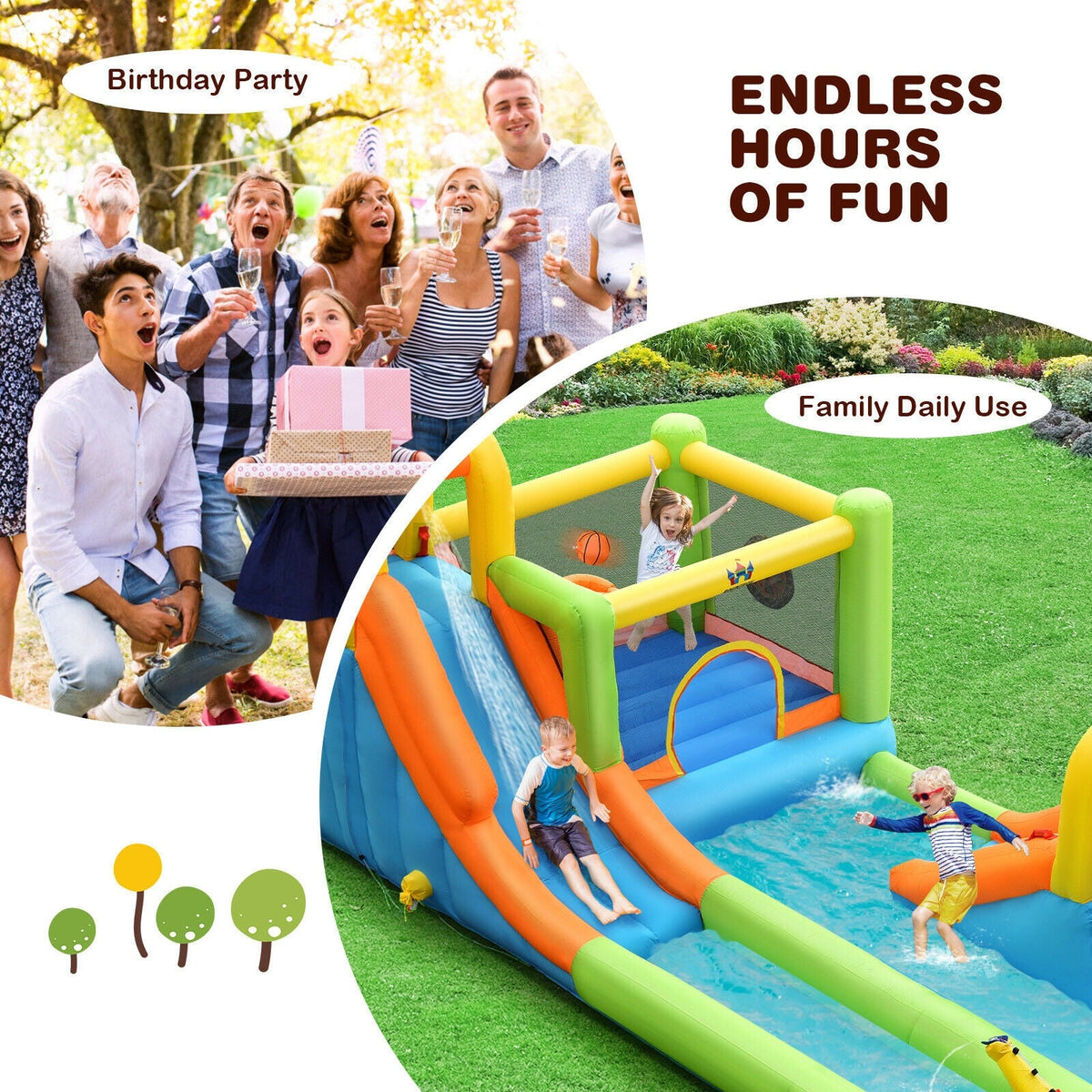 Inflatable Slide Without Pool 8 in 1 Inflatable Water Slide Park Bounce House Without Blower ...