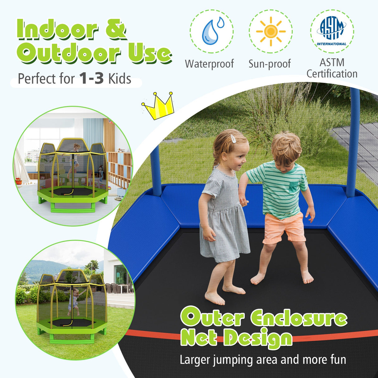 7 Feet Kids Recreational Bounce Jumper Trampoline-Green