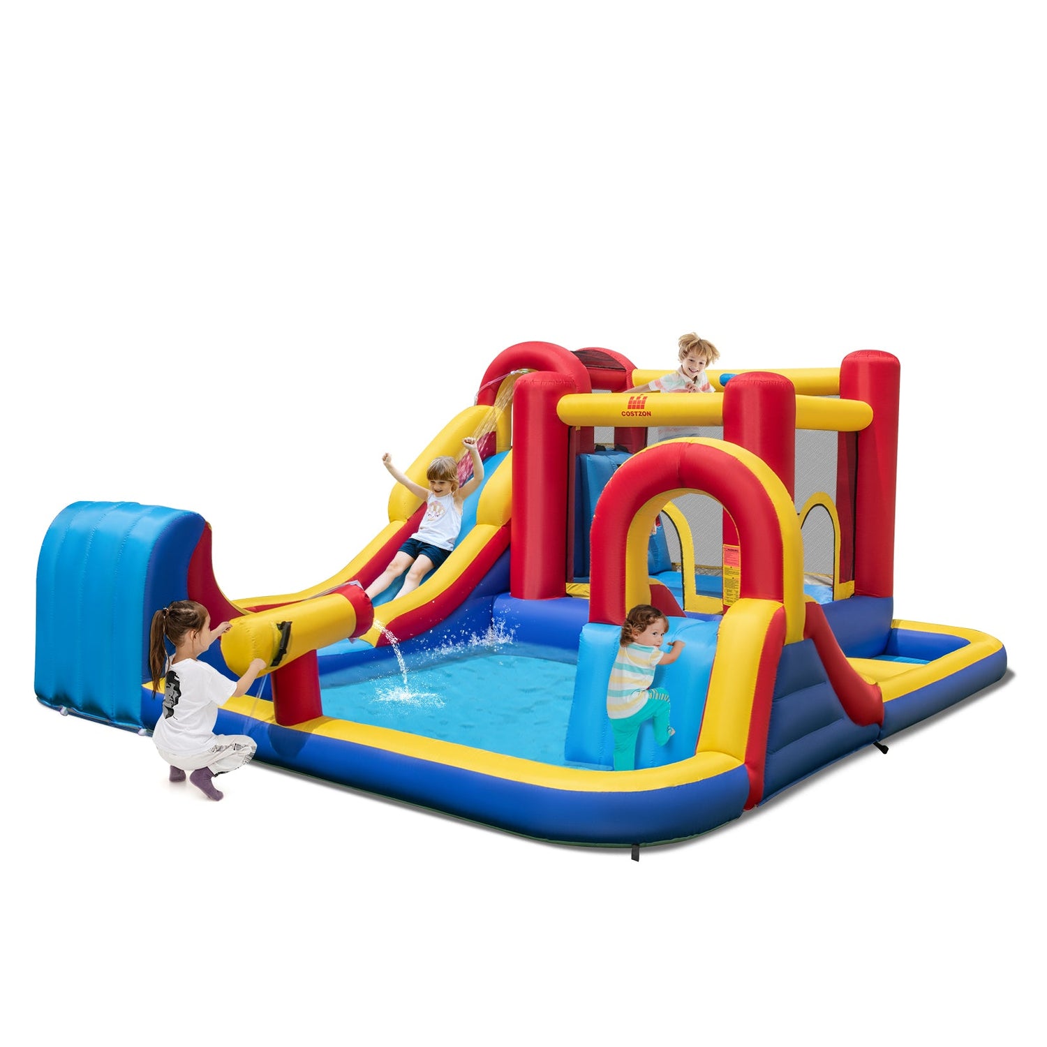 7 in 1 Outdoor Inflatable Bounce House with Water Slides and Splash Pools with 680W Blower