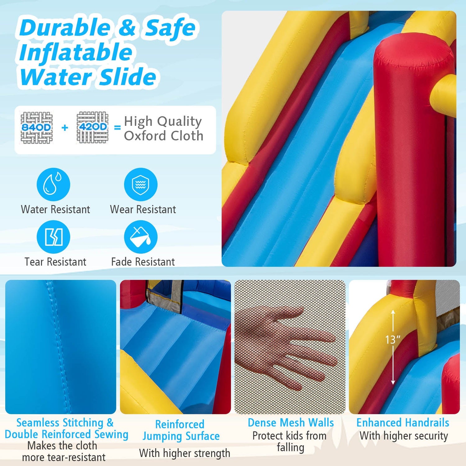 7 in 1 Outdoor Inflatable Bounce House with Water Slides and Splash Pools with 680W Blower