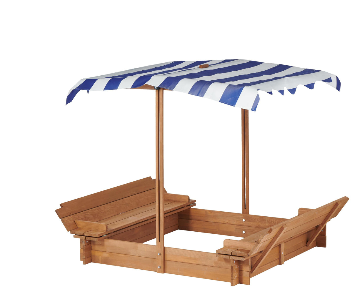 Kids Sandbox with Adjustable Cover, 46'' Wooden Sand Box with 2 Foldable Bench Seats, Outdoor Sandpit for Backyard Play