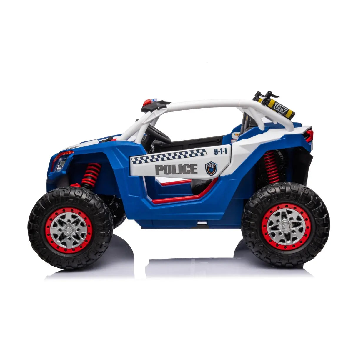 24V Kids Storm Police 4X4 2-Seater UTV with EVA Tires, Emergency Siren, Lights, Music, Remote