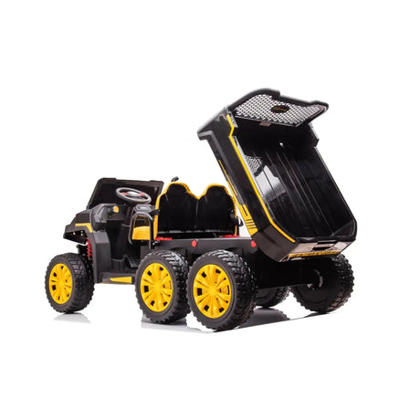 24V 6-Wheel Tractor Trailer 2-Seater Ride-On with EVA Tires, Dump Cart, LED Lights, Music, Remote