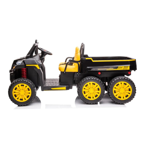 24V 6-Wheel Tractor Trailer 2-Seater Ride-On with EVA Tires, Dump Cart, LED Lights, Music, Remote