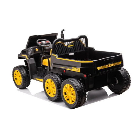 24V 6-Wheel Tractor Trailer 2-Seater Ride-On with EVA Tires, Dump Cart, LED Lights, Music, Remote