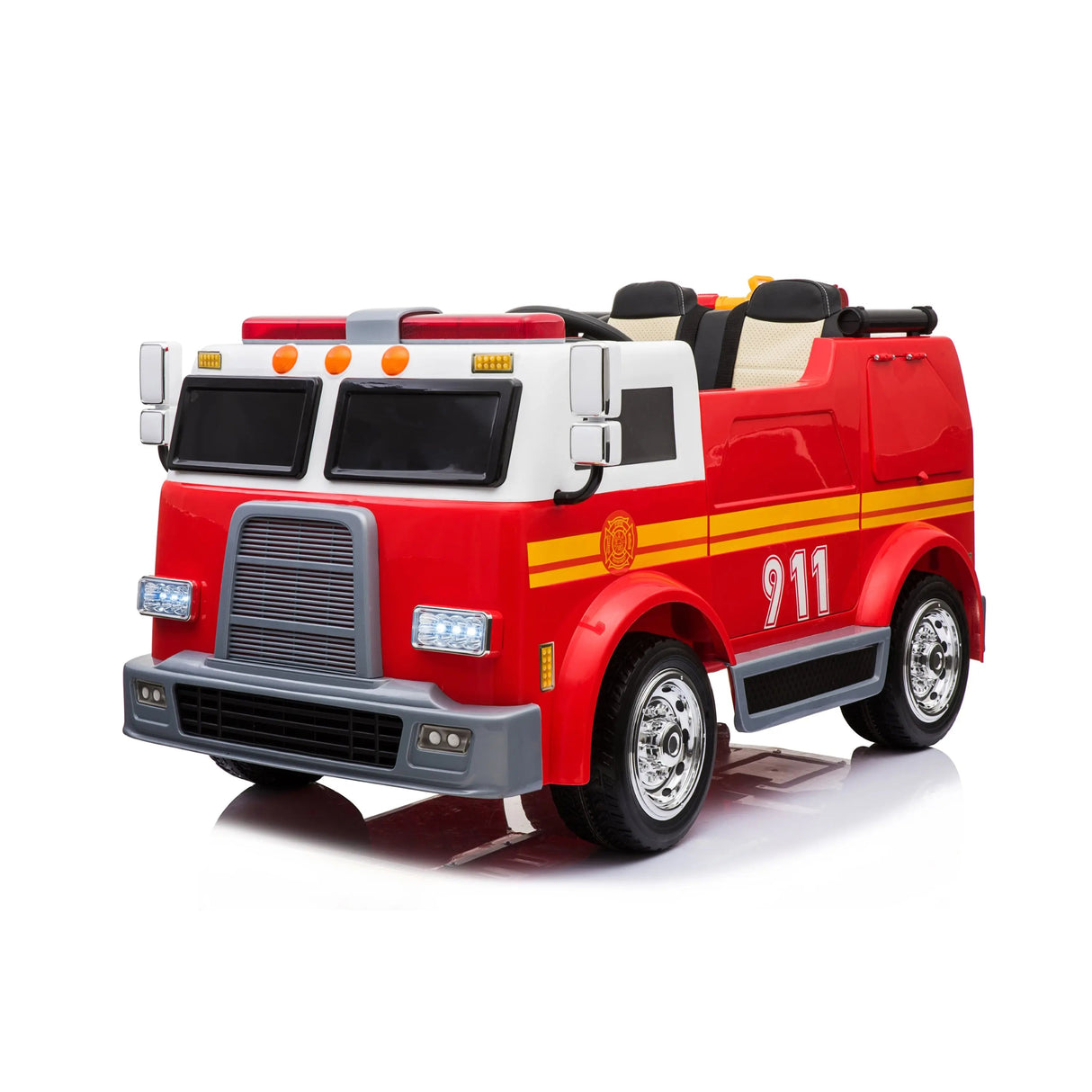 24V Kids 2-Seater Ride-On Fire Truck with EVA Tires, LED Lights, Music, Remote