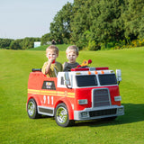 24V Kids 2-Seater Ride-On Fire Truck with EVA Tires, LED Lights, Music, Remote