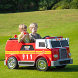 24V Kids 2-Seater Ride-On Fire Truck with EVA Tires, LED Lights, Music, Remote