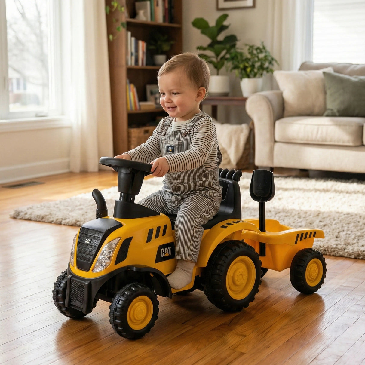 Toddlers CAT Holland Tractor Trailer Foot-to-Floor Ride-On with Detachable Trailer, Sound