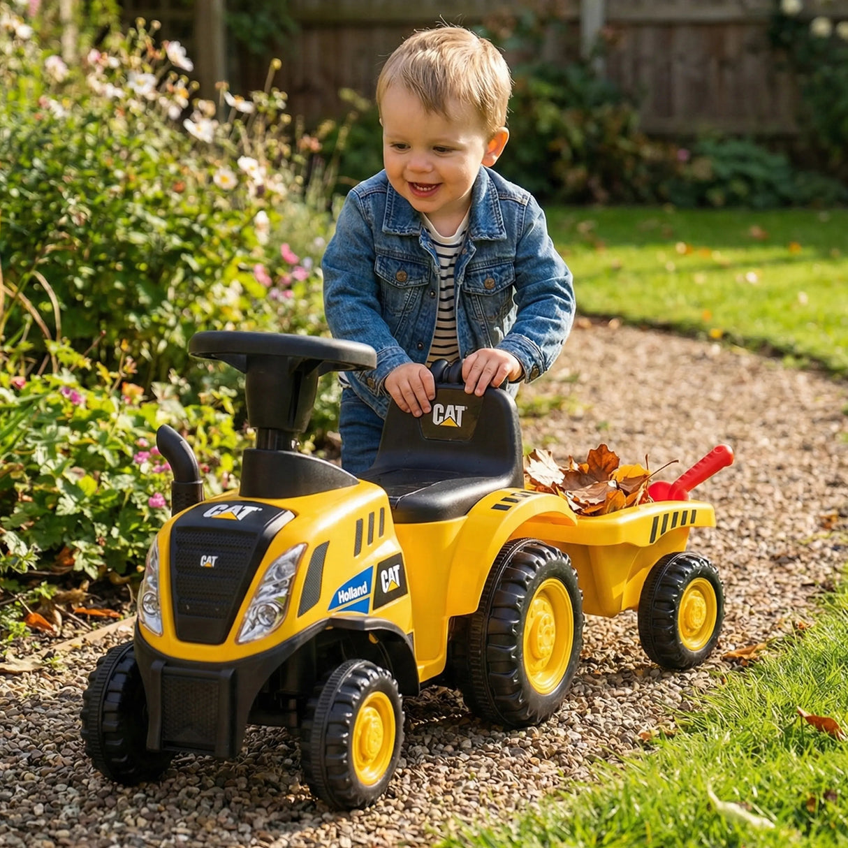 Toddlers CAT Holland Tractor Trailer Foot-to-Floor Ride-On with Detachable Trailer, Sound