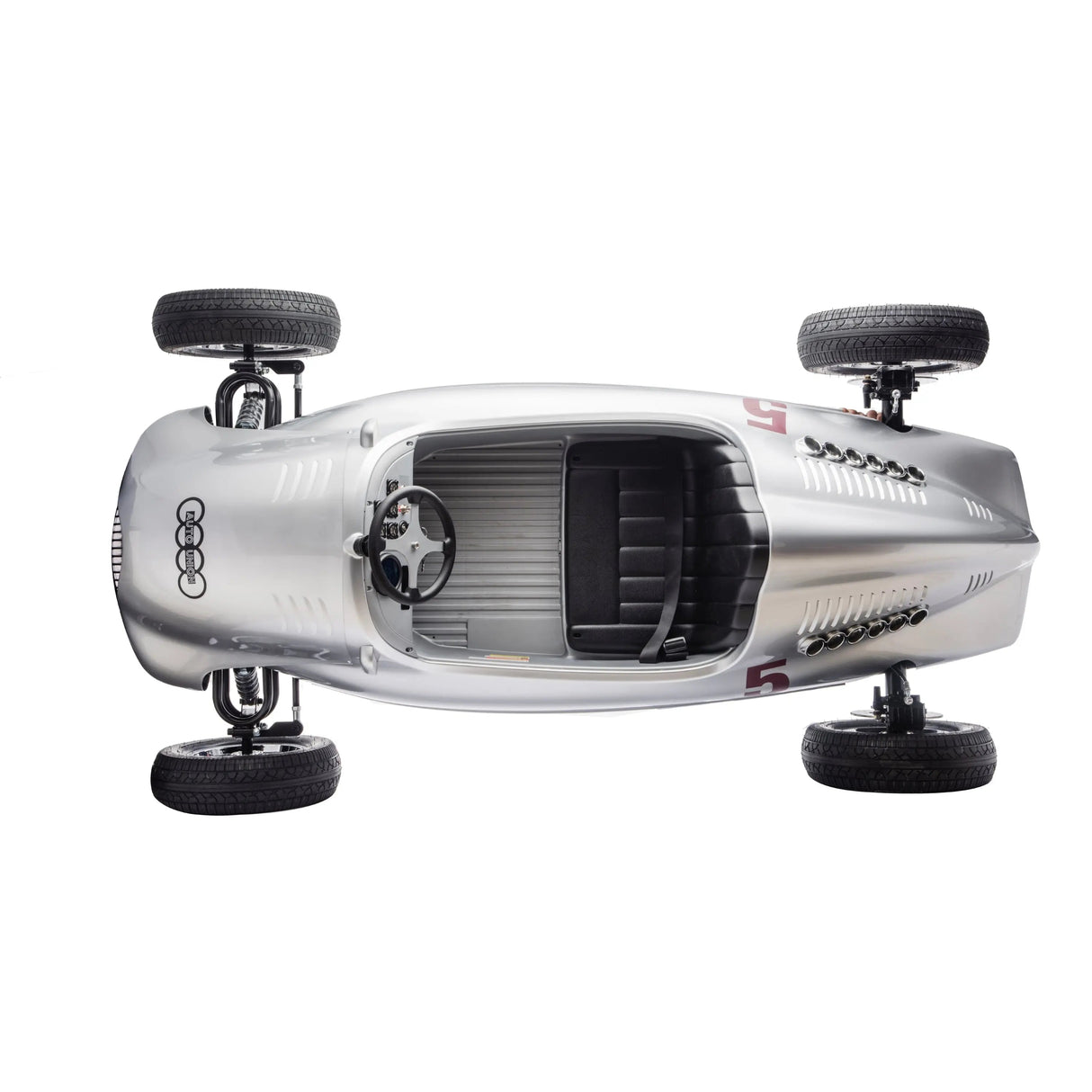 24V Audi Union Type D Silver Arrow Ride-On with Air-Filled Rubber Tires, 350W Brushless Motor