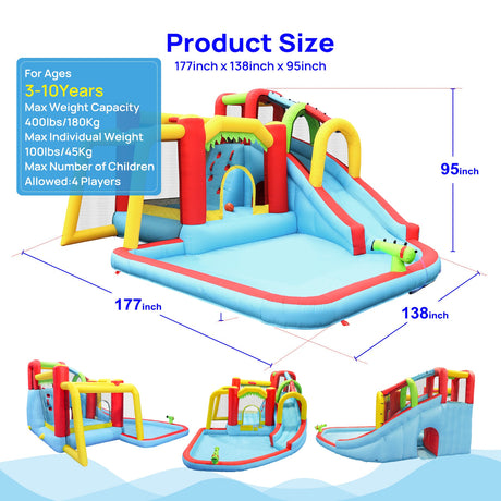 7 in1 Inflatable slide water park bouncing house outdoor Soccer garden bouncer with Splash pool  & Water gun & Climbing wall & Basketball & Football