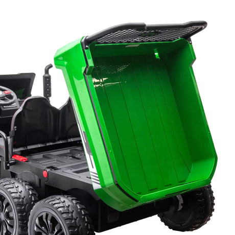 24V 6-Wheel Tractor Trailer 2-Seater Ride-On with EVA Tires, Dump Cart, LED Lights, Music, Remote
