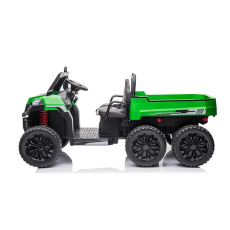 24V 6-Wheel Tractor Trailer 2-Seater Ride-On with EVA Tires, Dump Cart, LED Lights, Music, Remote