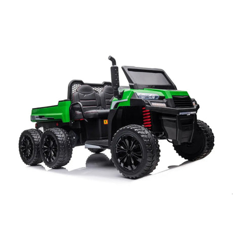 24V 6-Wheel Tractor Trailer 2-Seater Ride-On with EVA Tires, Dump Cart, LED Lights, Music, Remote