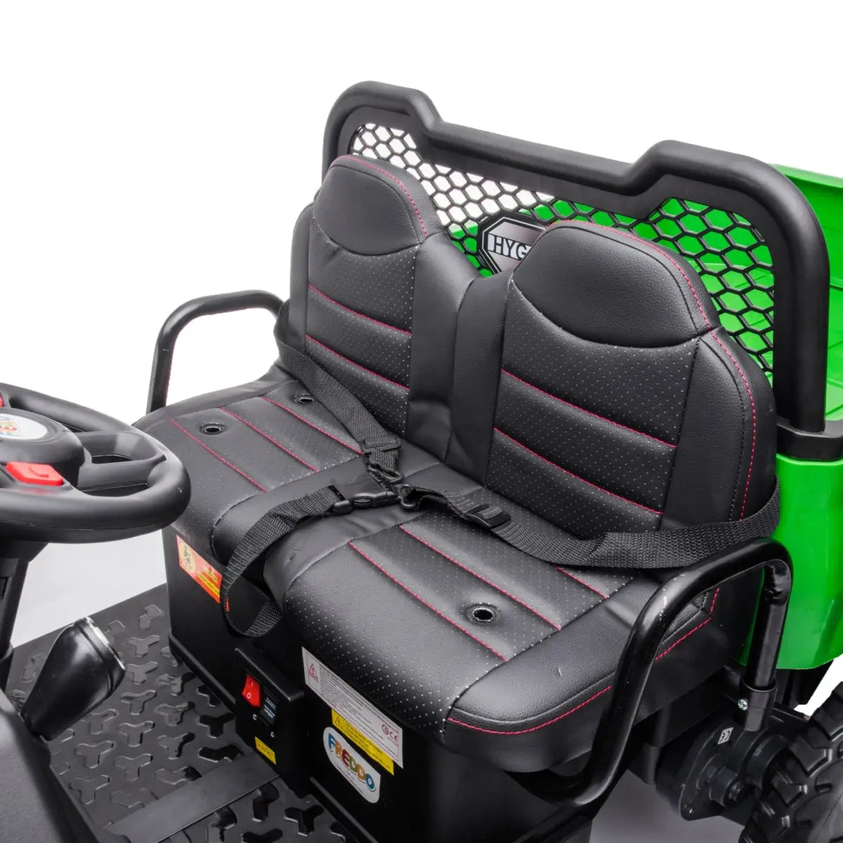 24V 6-Wheel Tractor Trailer 2-Seater Ride-On with EVA Tires, Dump Cart, LED Lights, Music, Remote