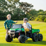 24V 6-Wheel Tractor Trailer 2-Seater Ride-On with EVA Tires, Dump Cart, LED Lights, Music, Remote