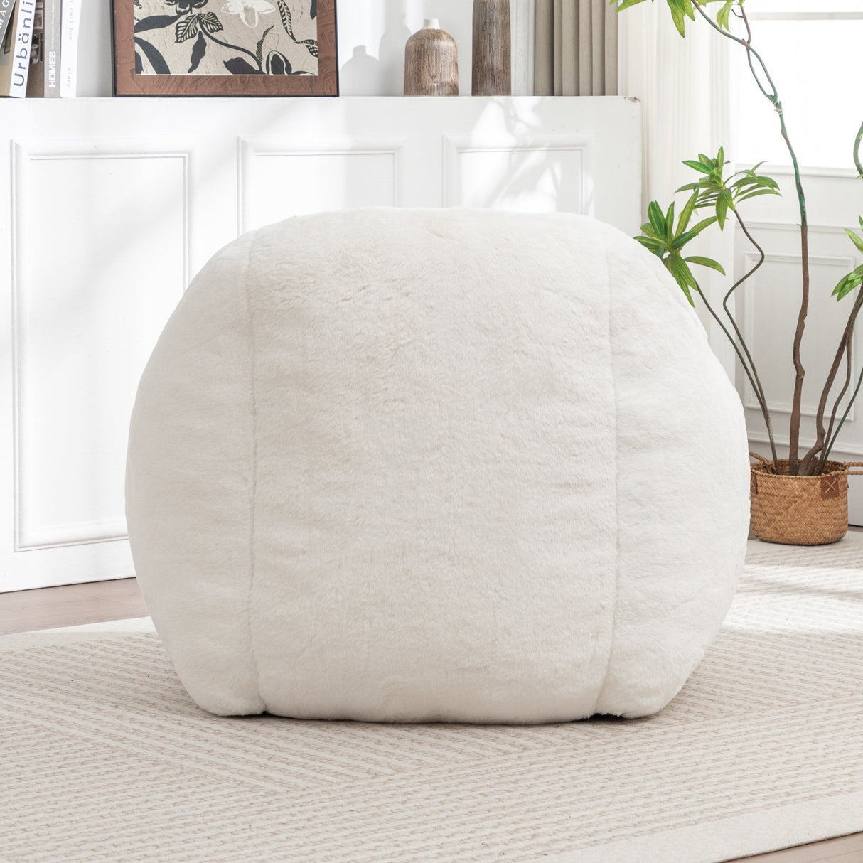 Bean Bag Chair, Comfy Bean Bag Sofa with Back Support, Faux Fur Bean Bag Chair for Adults and Kids, Stuffed Floor Sofa for Living Room, Bedroom, Apartment, White