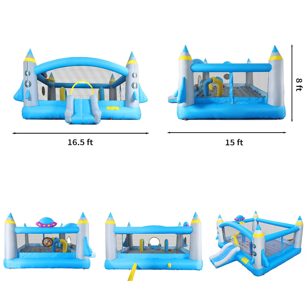 Multifunctional Jump 'n Slide Inflatable Bouncer for Kids Complete Setup with Blower - 198' x 180' Play Area - 96' Tall
