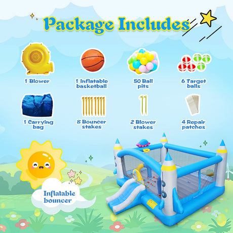 Multifunctional Jump 'n Slide Inflatable Bouncer for Kids Complete Setup with Blower - 198' x 180' Play Area - 96' Tall
