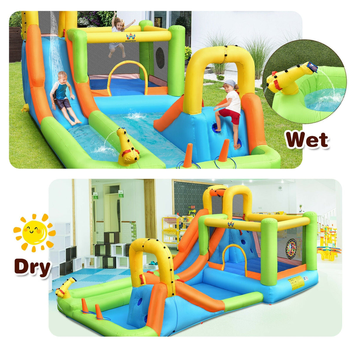 Inflatable Slide Without Pool 8 in 1 Inflatable Water Slide Park Bounce House Without Blower ...