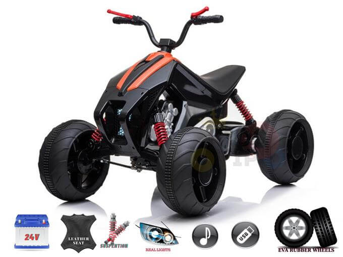 24V Upgraded Sport Utility Ride On Quad/ATV for Kids, w/Rubber Wheels, Leather Seat, Music