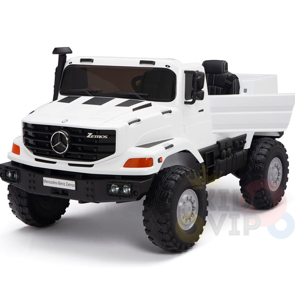 White 24V XXL Mercedes Benz Zetros Kids Ride On Truck with RC