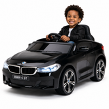 Black 12V BMW GT Kids Licensed 1-Seater Upgraded Ride-On Car with EVA Wheels, Music, RC