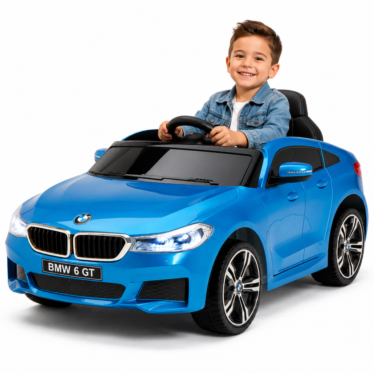Blue 12V BMW GT Kids Licensed 1-Seater Upgraded Ride-On Car with EVA Wheels, Music, RC