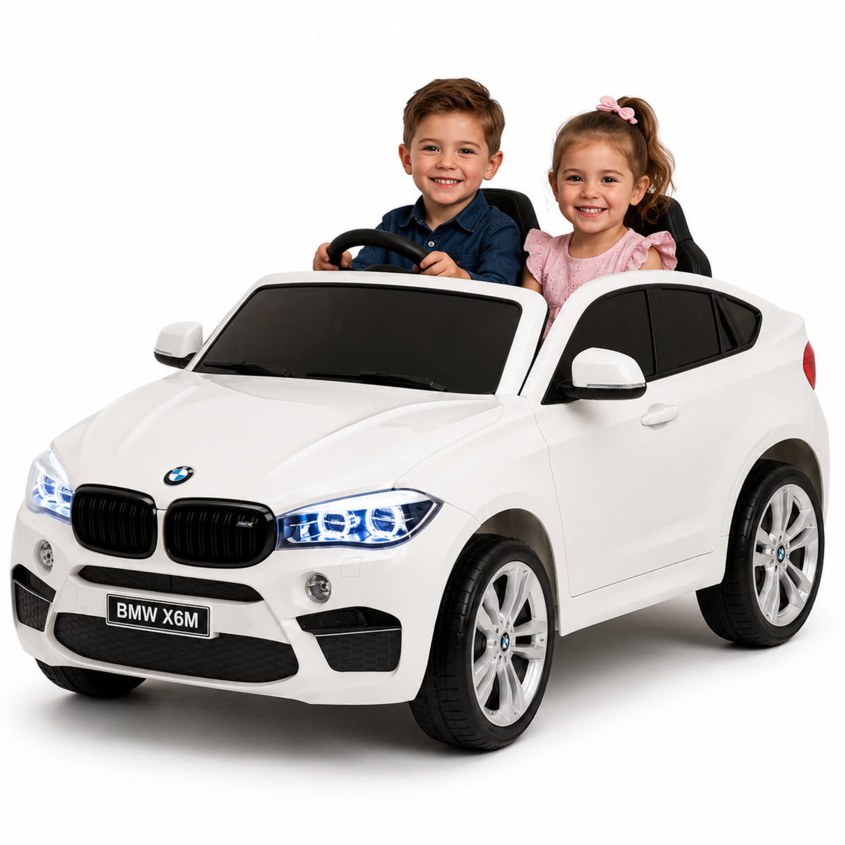 White 12V XL 2-Seater Limited Edition Licensed BMW X6 Ride-On Car with EVA Wheels, Music, RC