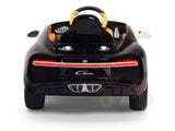 The White 12V Bugatti Chiron Kids Ride On Car offers rubber wheels, red tail lights, and detailed engine vents. With a steering wheel and the Chiron label, this licensed 1-seater embodies luxury in toy form.