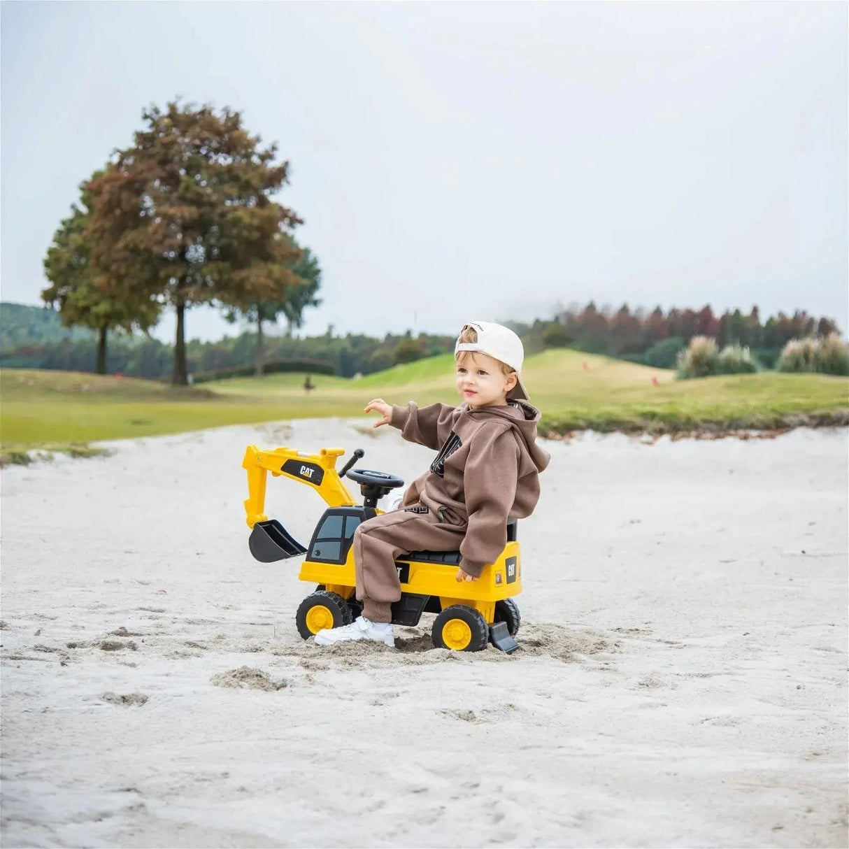 Toddlers Foot-to-Floor CAT Ride-On Excavator with Storage, Sound