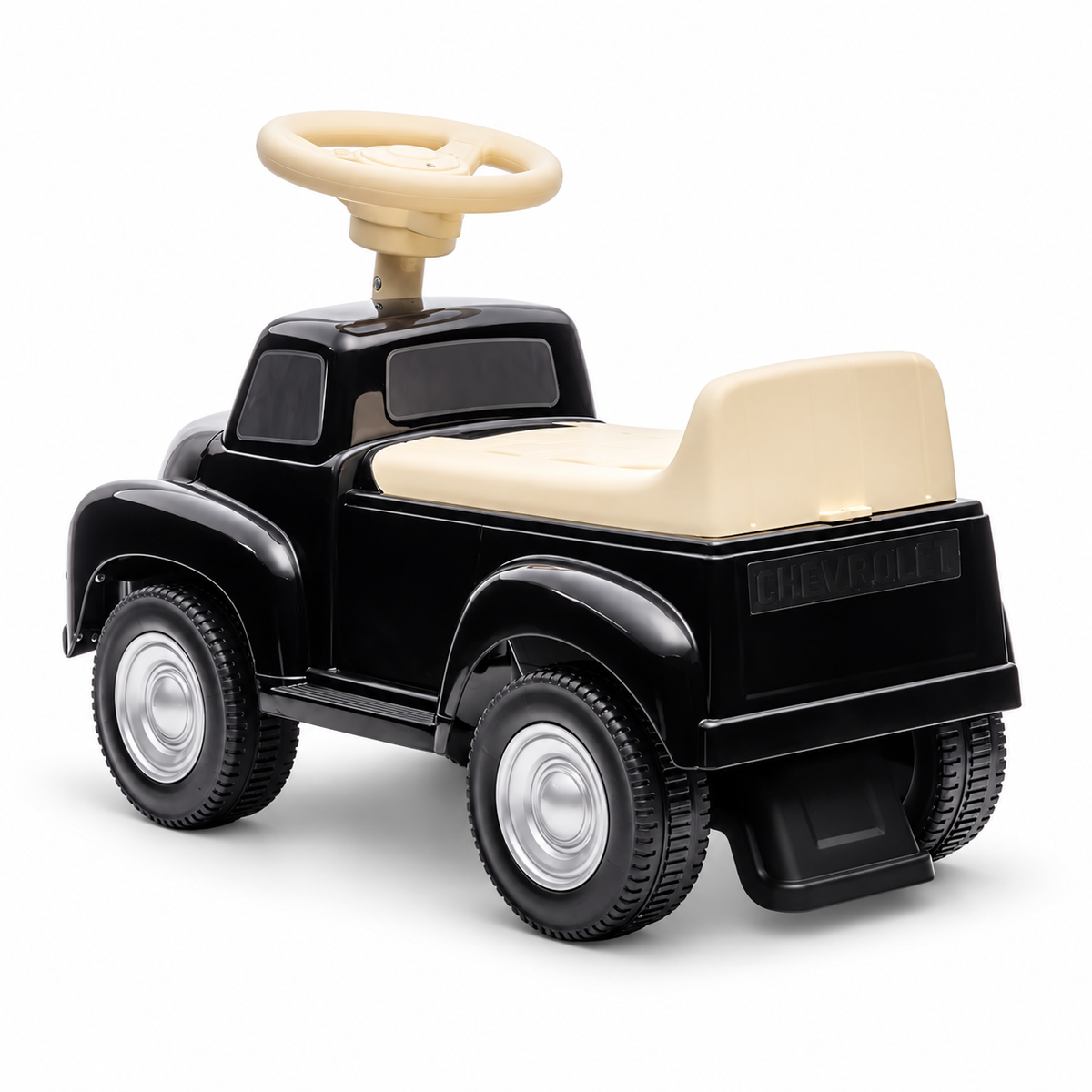 Toddlers Black Chevrolet 3100 Vintage Foot-To-Floor Ride-On Push Car with Music, Storage
