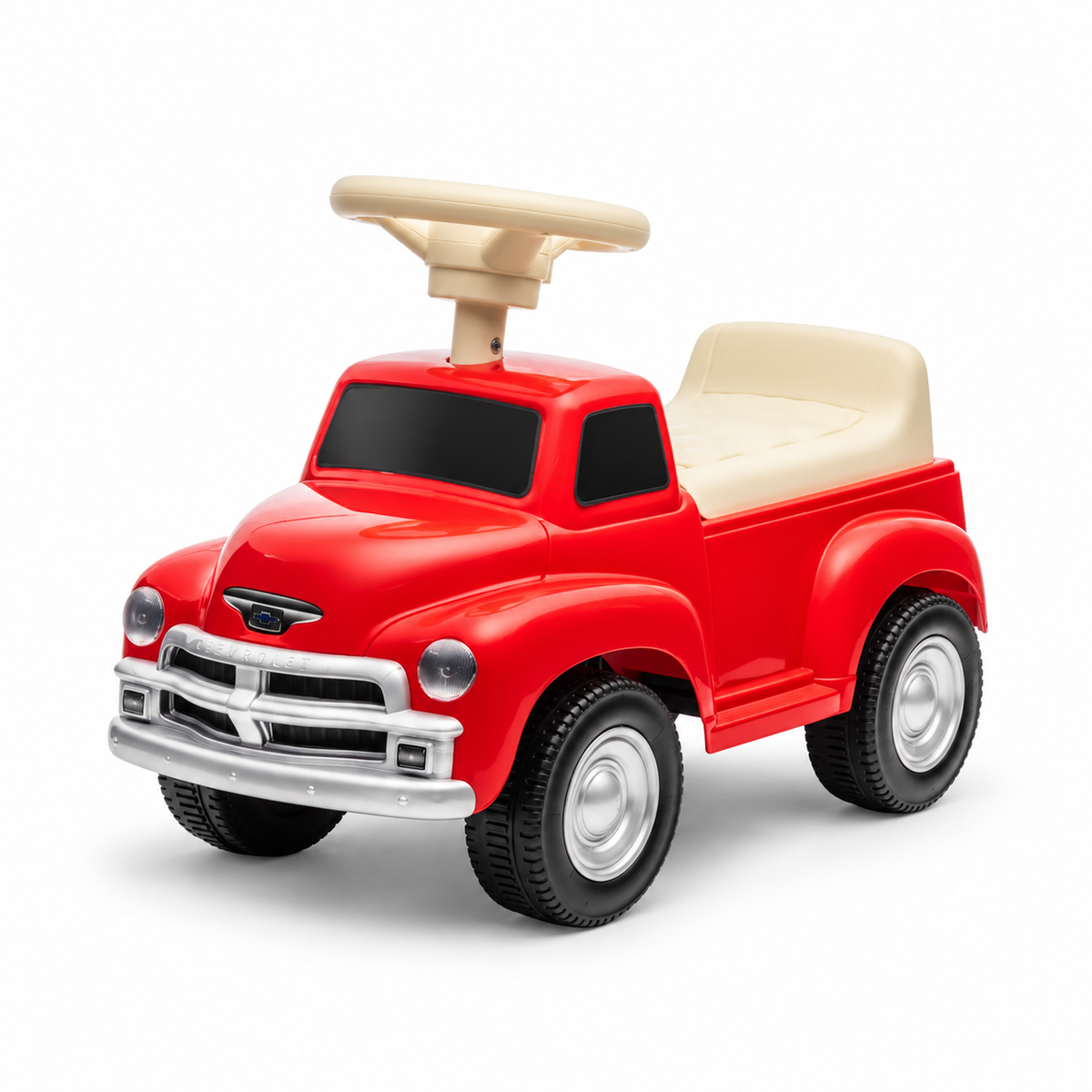 Toddlers Red Chevrolet 3100 Vintage Foot-To-Floor Ride-On Push Car with Music, Storage