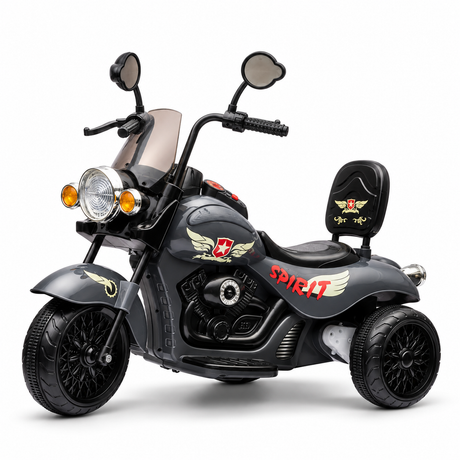 Black 12V/35W 3-Wheel Chopper-Style Cruiser Ride-On Motorcycle with LED Lights