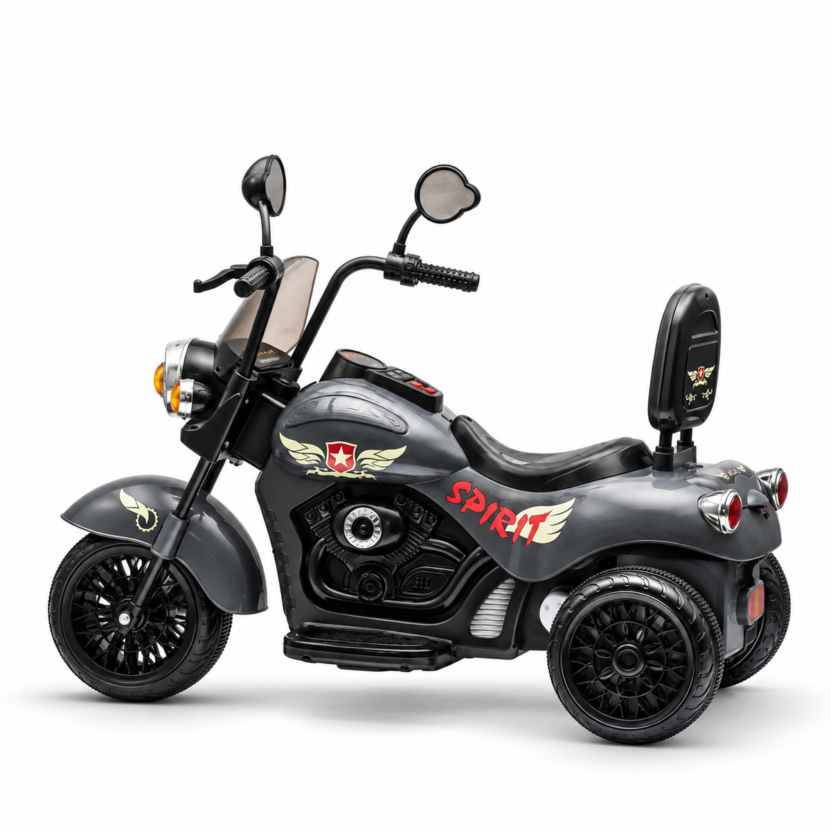 Black 12V/35W 3-Wheel Chopper-Style Cruiser Ride-On Motorcycle with LED Lights
