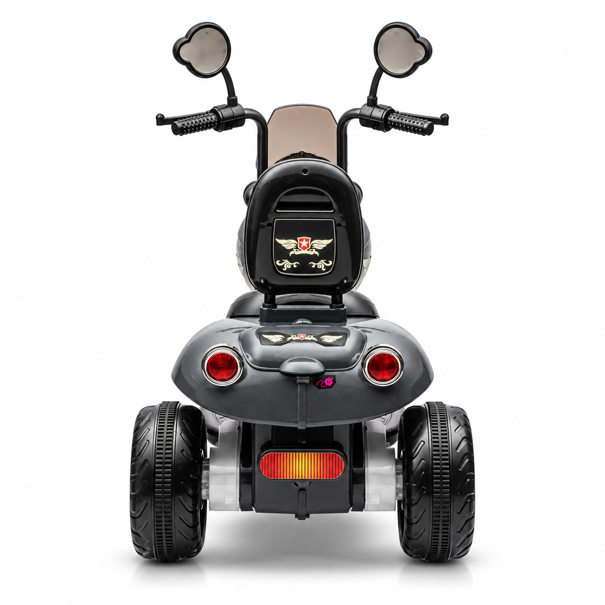 Black 12V/35W 3-Wheel Chopper-Style Cruiser Ride-On Motorcycle with LED Lights