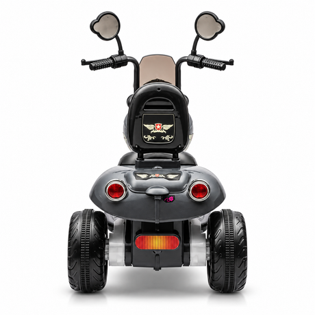 Black 12V/35W 3-Wheel Chopper-Style Cruiser Ride-On Motorcycle with LED Lights