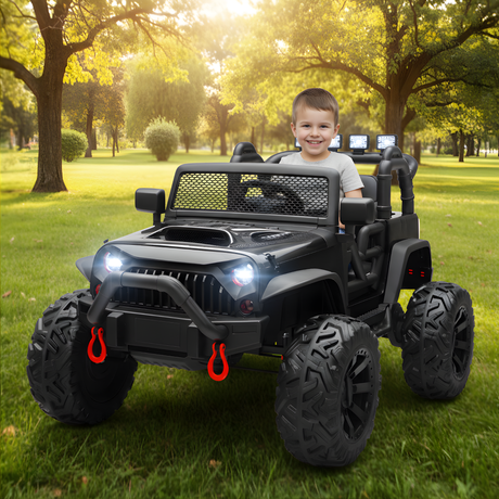 Black 24V EVA Big Wheels  Upgraded Ride On Truck with Rubber Wheels, Remote