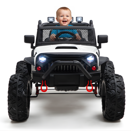 White 24V EVA Big Wheels Kids 1 Seater Upgraded Ride On Truck with Rubber Wheels, Remote