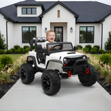 White 24V EVA Big Wheels Kids 1 Seater Upgraded Ride On Truck with Rubber Wheels, Remote
