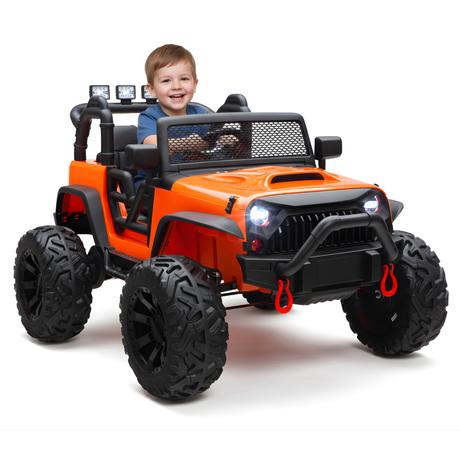Orange 24V EVA Big Wheels Kids 1 Seater Upgraded Ride On Truck with Rubber Wheels, Remote