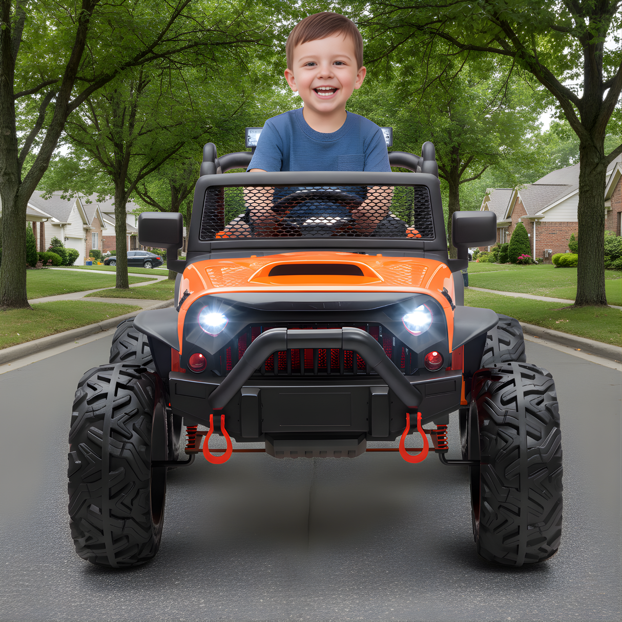 Orange 24V EVA Big Wheels Kids 1 Seater Upgraded Ride On Truck with Rubber Wheels, Remote