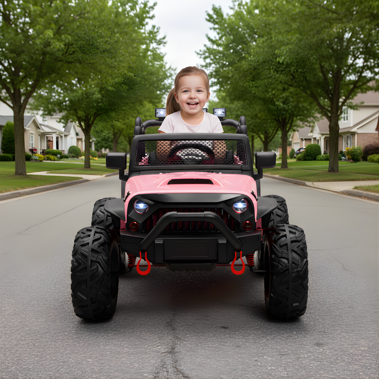 Pink 24V EVA Big Wheels Kids 1 Seater Upgraded Ride On Truck with Rubber Wheels, Remote