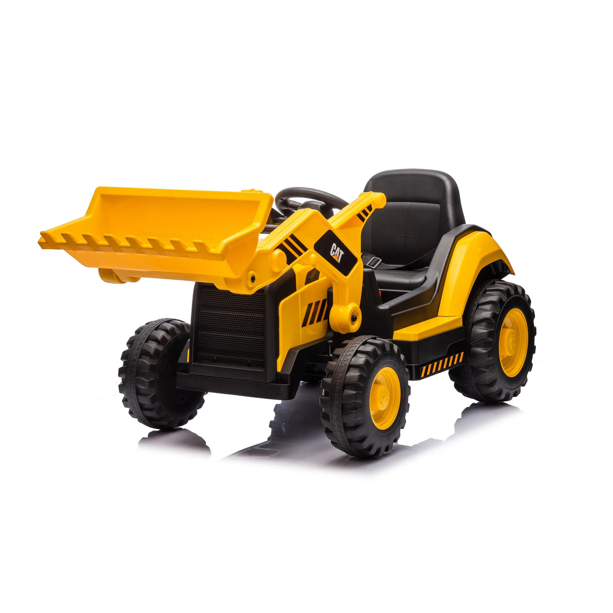 12V CAT Wheel Loader Ride-On with Bucket, LED Lights, Music, Remote