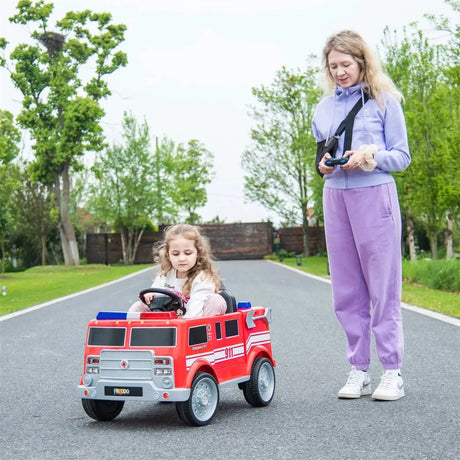 12V 1-Seater Ride-On Fire Truck with EVA Tires, Emergency Lights, Music, Remote