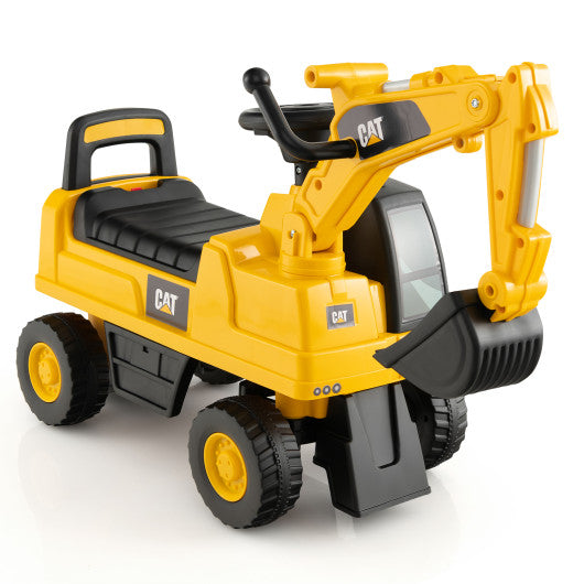 Toddlers CAT Excavator Foot-To-Floor Ride-On with Adjustable Bucket, Storage