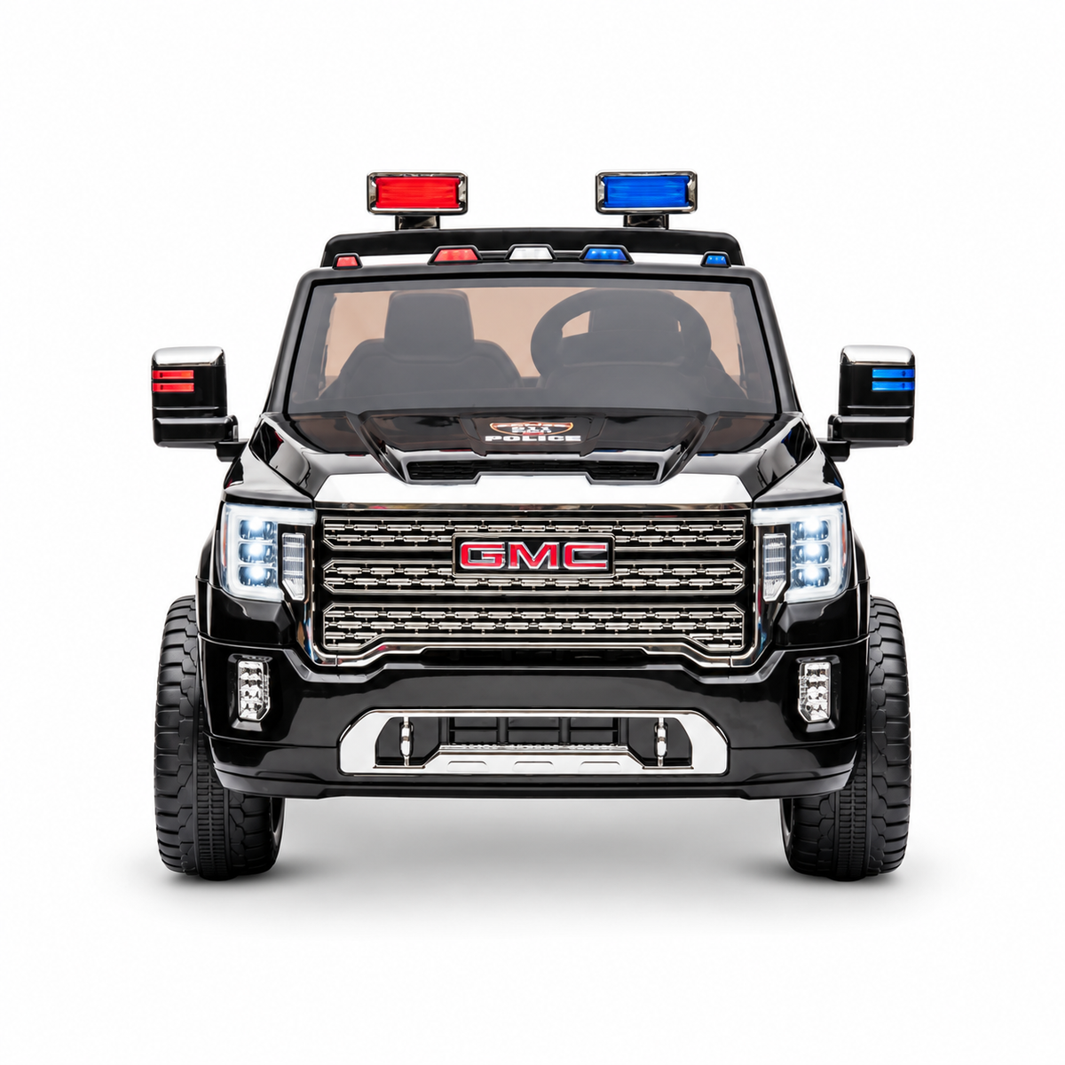 24V GMC Sierra Denali 2-Seater Police Edition Ride-On Truck with EVA Tires, Emergency Siren and Lights, Music, Remote