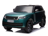 The Green Metallic 24V Kids Range Rover, a luxury ride-on SUV, is a miniature electric toy with detailed headlights, mirrors, and DK-RR998 plate, offering an exciting adventure for young drivers.