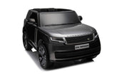 The Grey 24V Kids Range Rover is a luxury two-seater ride-on SUV with a sleek black exterior, detailed front grille, and large wheels. Featuring tinted windows and parental control, its stylishly displayed against a white background, showcasing its premium features.